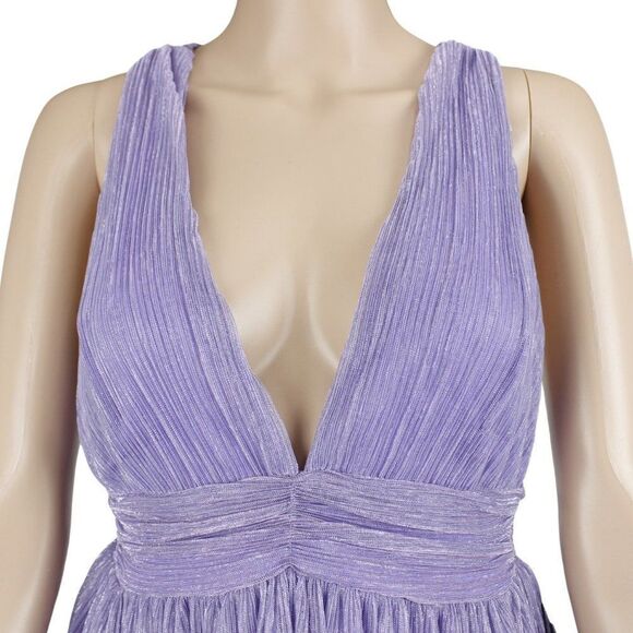 Dress Halter Bodice Fit & Flare Shimmer Glitter Pleated Ruched Waist Purple Sz S - Picture 5 of 11